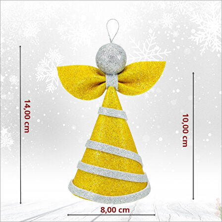 Yılbaşı Ağacı Simli Eva Külah Tepelik, 14cm x 9cm - Altın