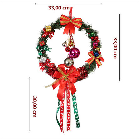 Yılbaşı Kapı Süsü, Ahşap Üzeri Garland Kapı Halkası - 33 cm