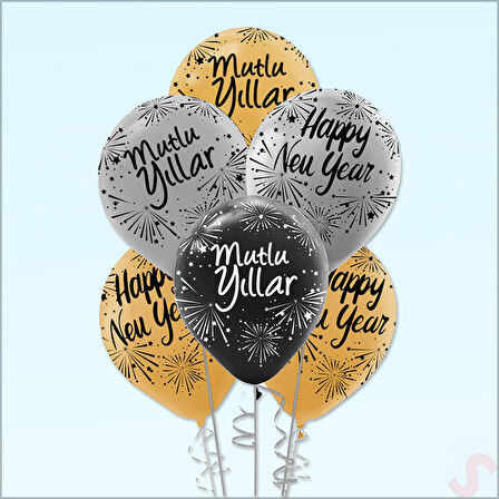 Mutlu Yıllar & Happy New Year Baskılı Balon, 30cm x 8 Adet