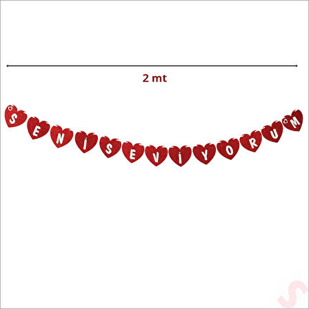 Kalpli Seni Seviyorum Simli Eva Banner, 2 mt