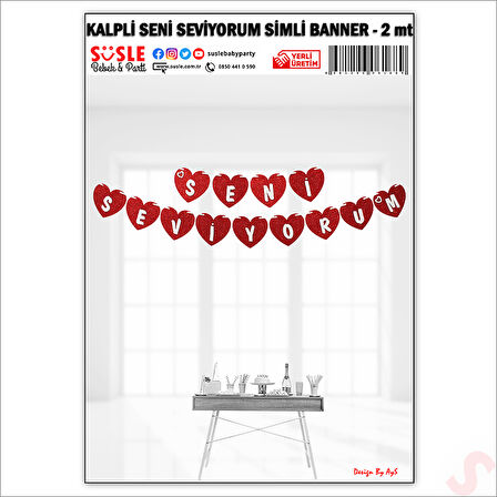 Kalpli Seni Seviyorum Simli Eva Banner, 2 mt