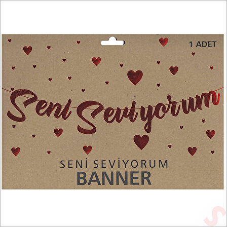 Seni Seviyorum Metalik Karton Banner, 115 cm