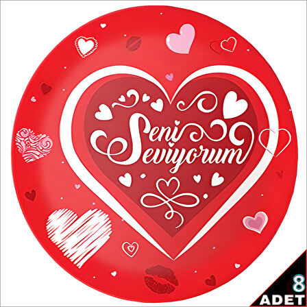 Seni Seviyorum Karton Tabak - 22cm x 8 Adet