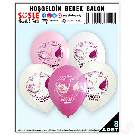 Hoşgeldin Bebek Balon, 30cm x 8 Adet - Pembe
