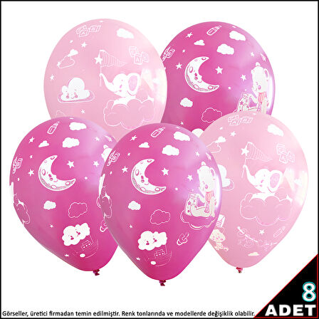 Bebek Temalı Balon, 30cm x 8 Adet - Pembe