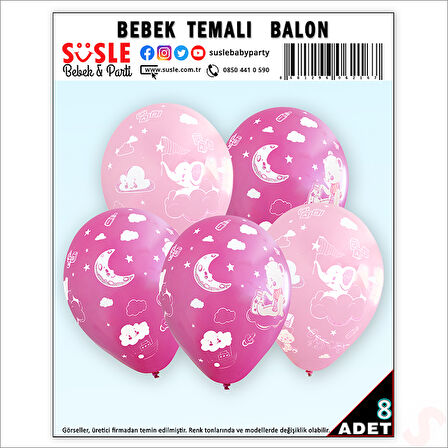 Bebek Temalı Balon, 30cm x 8 Adet - Pembe