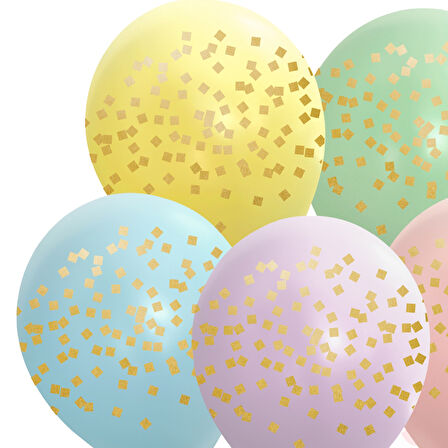 Kare Konfeti Baskılı Makaron Balon, 30cm x 8 Adet