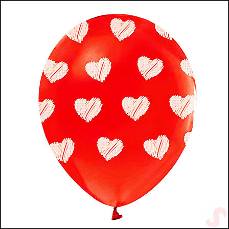 Beyaz Kalpli Kırmızı Pastel Balon, 30cm x 6 Adet