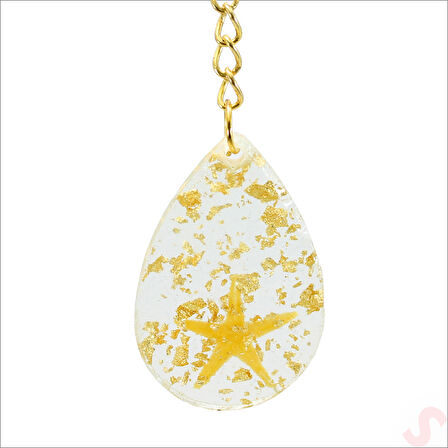 Epoksi Yıldızlı Anahtarlık, Altın - 1 Adet