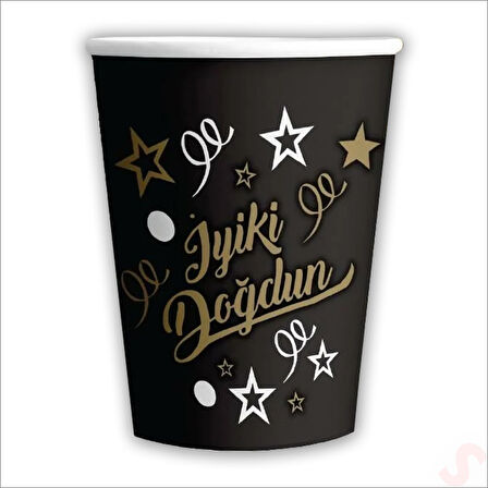 İyiki Doğdun Siyah & Altın Karton Bardak - 8 Adet