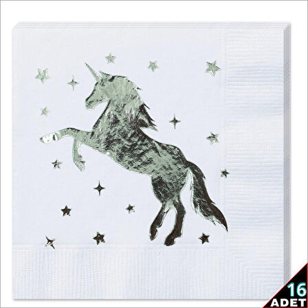 Unicorn Peçete, 16 Adet - Gümüş