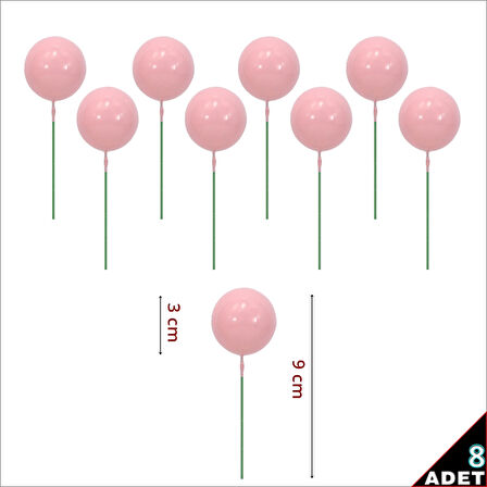 Çubuklu SüSLeme Topu, 3cm x 8 adet - Pembe