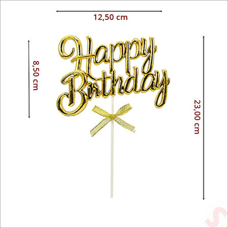 Happy Birthday Pasta SüSü, 23cm x 12,5cm - Altın