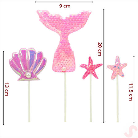 Deniz Kızı Pul Payetli Pasta SüSü, 4'lü SET - Pembe