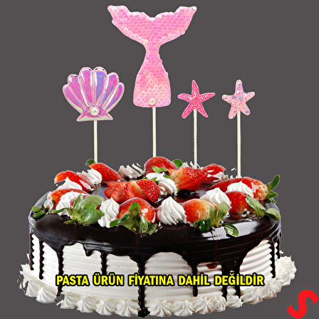 Deniz Kızı Pul Payetli Pasta SüSü, 4'lü SET - Pembe