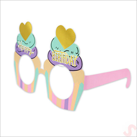 Happy Birthday Karton Gözlük, 15cm x 10cm x 6 Adet - Pembe