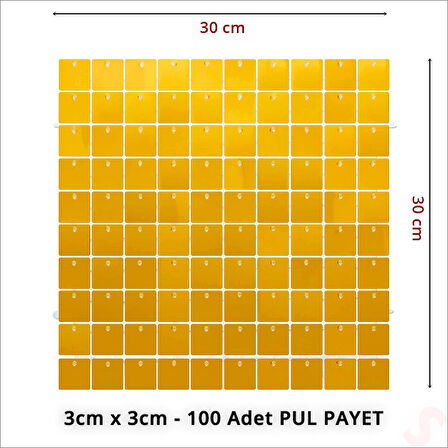 Işıltılı Pul Payetli Arka Fon Paneli, 30cm x 30cm - Altın