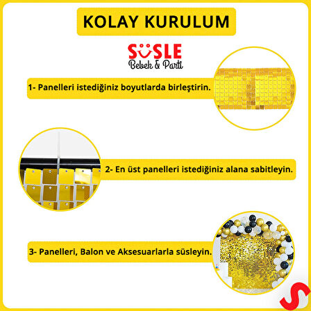Işıltılı Pul Payetli Arka Fon Paneli, 30cm x 30cm - Altın