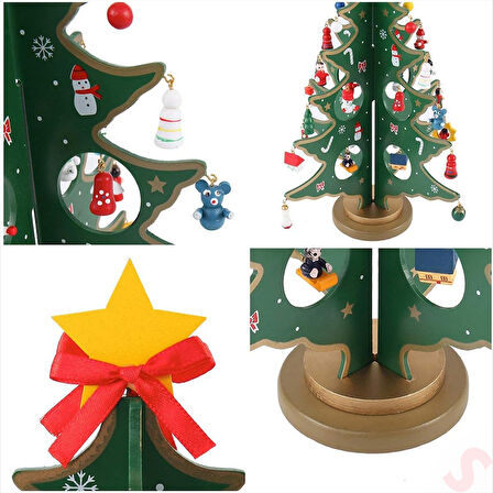 20 Parça SüSLü Ahşap 27cm Mini Yılbaşı Ağaç Seti - Yeşil