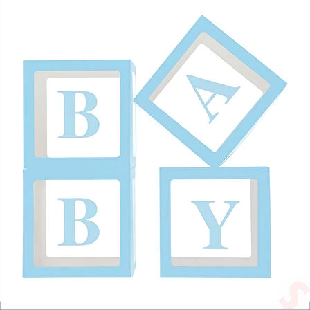 Baby Yazılı Şeffaf Balon Kutusu, 30cm x 4 Adetli Set - Mavi