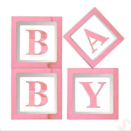 Baby Yazılı Şeffaf Balon Kutusu, 30cm x 4 Adetli Set - Pembe