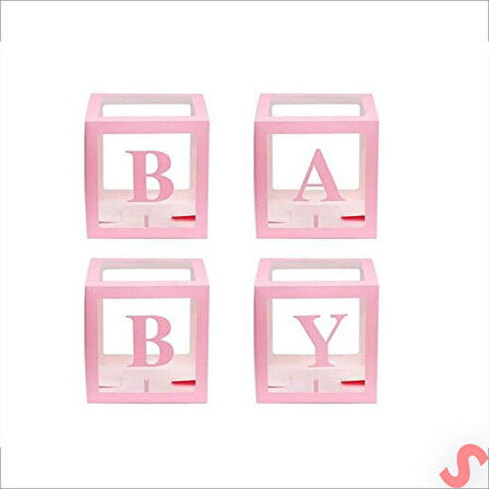 Baby Yazılı Şeffaf Balon Kutusu, 30cm x 4 Adetli Set - Pembe