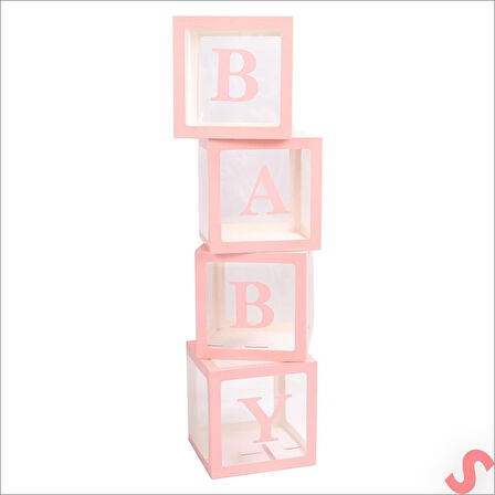 Baby Yazılı Şeffaf Balon Kutusu, 30cm x 4 Adetli Set - Pembe