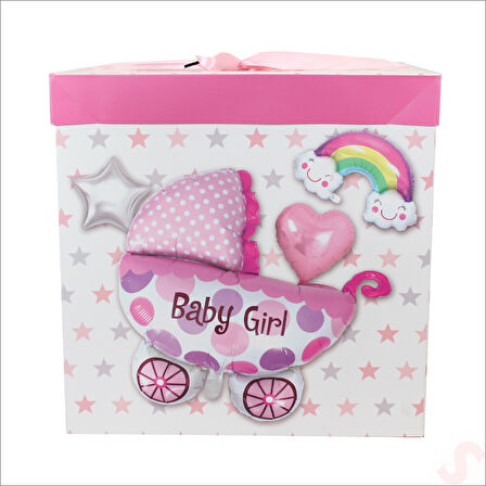 Kapaklı, Katlanır Demonte Karton Kutu, 30cm - Puset & Pembe