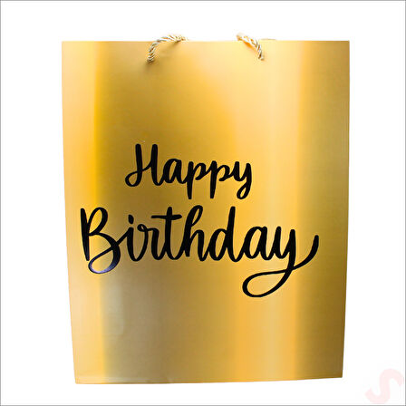Happy Birthday Altın Karton Çanta, 32 x 26 x 10 cm - 1 Adet