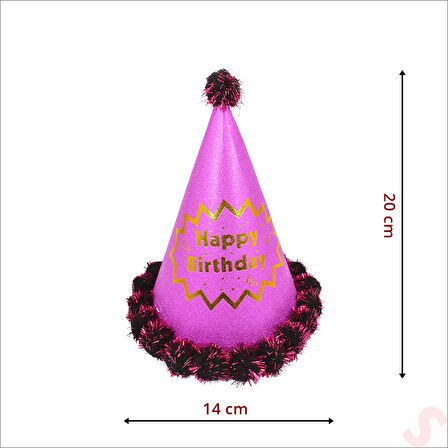 Ponponlu Happy Birthday Şapka, 20cm x 1 Adet - Pembe