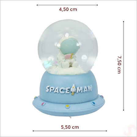 Uçuşan Yıldızlı,7,5cm x 4,5cm Led Işıklı Astronot Küre - Mavi