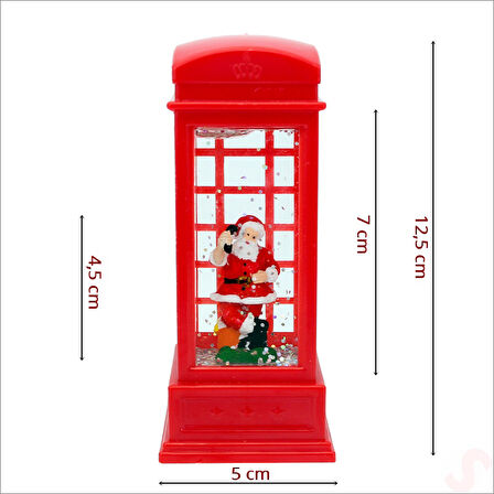 Uçuşan Simli,12,5 x 5cm Led Işıklı Telefon Kulübesi Küre-Noel Baba