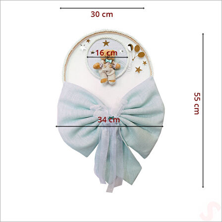Kasnaklı Fiyonk ve Ayıcıklı 30cm Kapı Süsü - Mavi