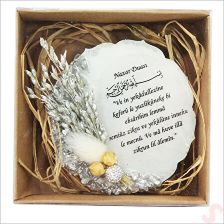 Kutulu ve SüSLü 6,50 cm Epoksi Taşlı Magnet, Gümüş - 10 Adet