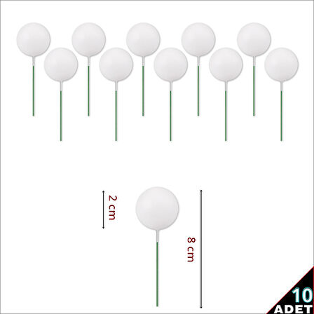 Çubuklu SüSLeme Topu, 2cm x 10 adet - Beyaz