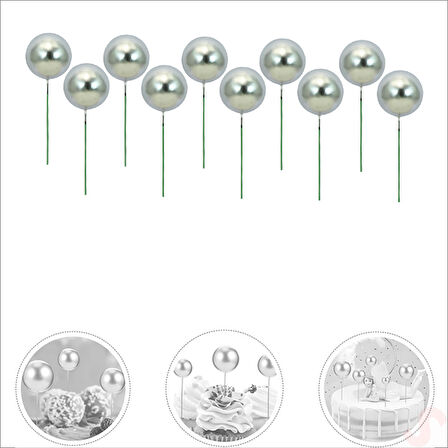 Çubuklu SüSLeme Topu, 2cm x 10 adet - Gümüş