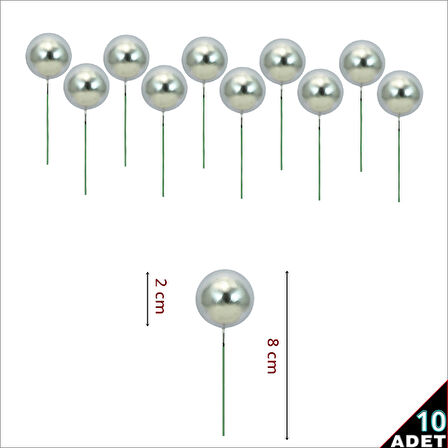 Çubuklu SüSLeme Topu, 2cm x 10 adet - Gümüş