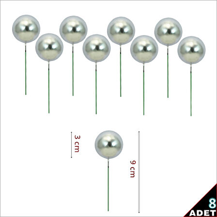 Çubuklu SüSLeme Topu, 3cm x 8 adet - Gümüş