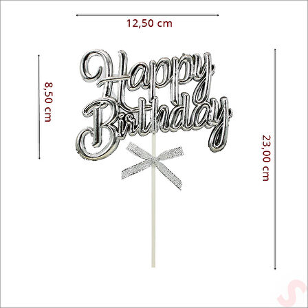 Happy Birthday Pasta SüSü, 23cm x 12,5cm - Gümüş