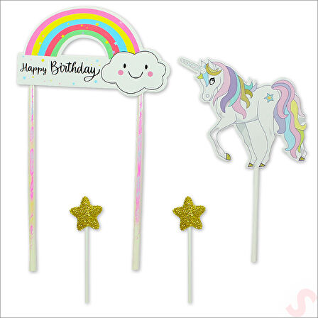 Unicorn Happy Birthday Pasta SüSü, 4'lü SET - Yıldız