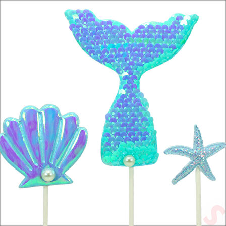 Deniz Kızı Pul Payetli Pasta SüSü, 4'lü SET - Mavi