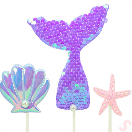 Deniz Kızı Pul Payetli Pasta SüSü, 4'lü SET - Mor