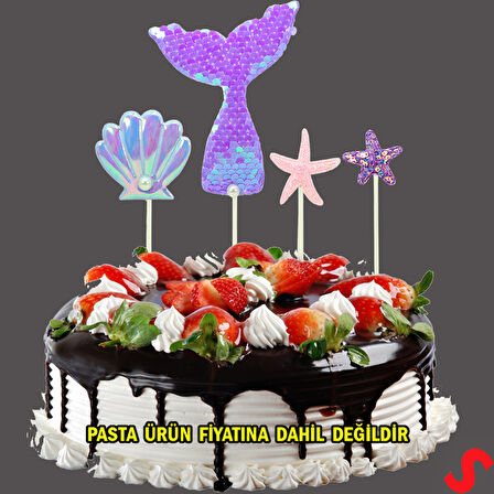 Deniz Kızı Pul Payetli Pasta SüSü, 4'lü SET - Mor