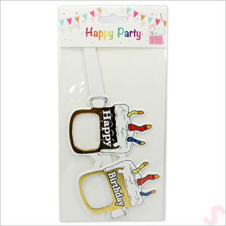 Happy Birthday Karton Gözlük, 15cm x 10cm x 6 Adet - Beyaz
