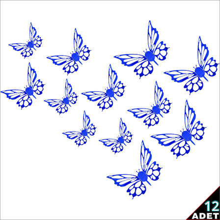 3 Boyutlu Kelebek, Karton Sticker 12 Adet - Metalik Lacivert