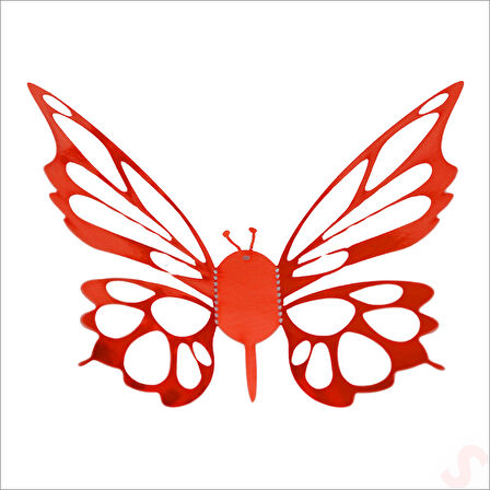 3 Boyutlu Kelebek, Karton Sticker 12 Adet - Metalik Kırmızı