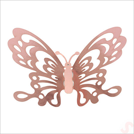 3 Boyutlu Kelebek, Karton Sticker 12 Adet - Metalik Rose Gold