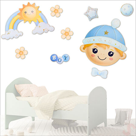 Erkek Bebek Odası, 9 Parça Duvar Sticker Seti