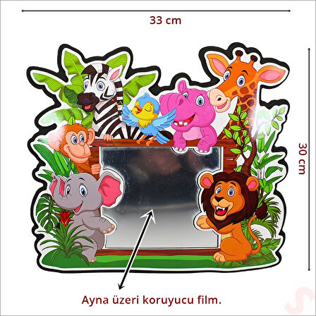 Safari Sevimli Hayvanlar Aynalı Duvar Stickerı, 33cm x 30cm