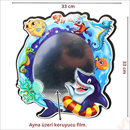 Deniz Canlıları Aynalı Duvar Stickerı, 33cm x 33cm